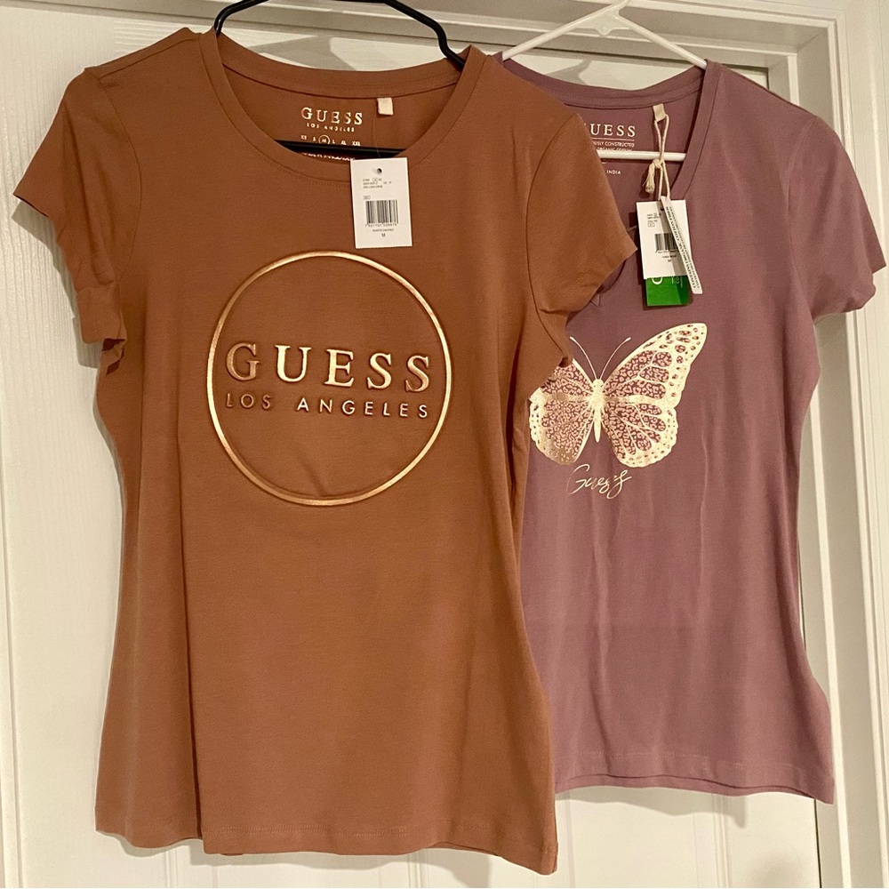 GUESS Women's Brown and Pink Tops